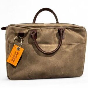 ONA The Kingston 15" Laptop Briefcase Waxed Canvas Leather Detachable Strap NWOT